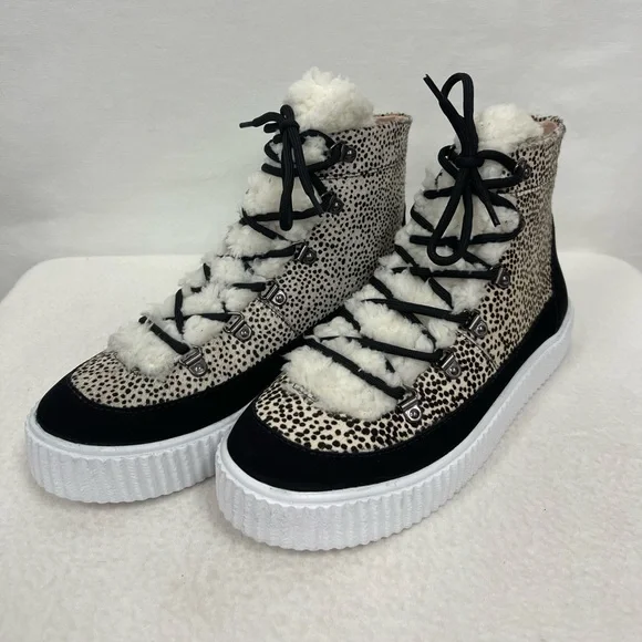 AQUA Womens Mini Pony Dots Beige Faux Fur Platform Hi Top Sneakers sz 8 NWT - Picture 4 of 11